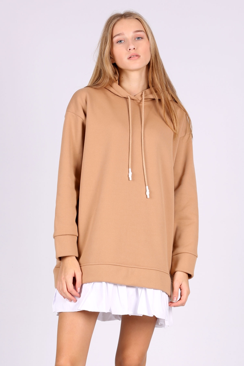 4458 Etek Detaylı Sweatshirt - Vizon - BİGDART