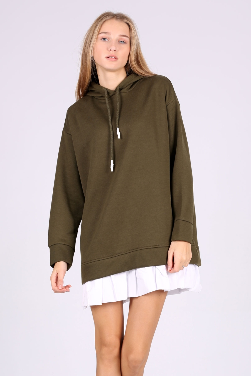 4458 Etek Detaylı Sweatshirt - Haki - BİGDART