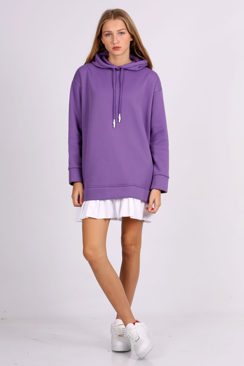 4458 Etek Detaylı Sweatshirt - Lila - BİGDART