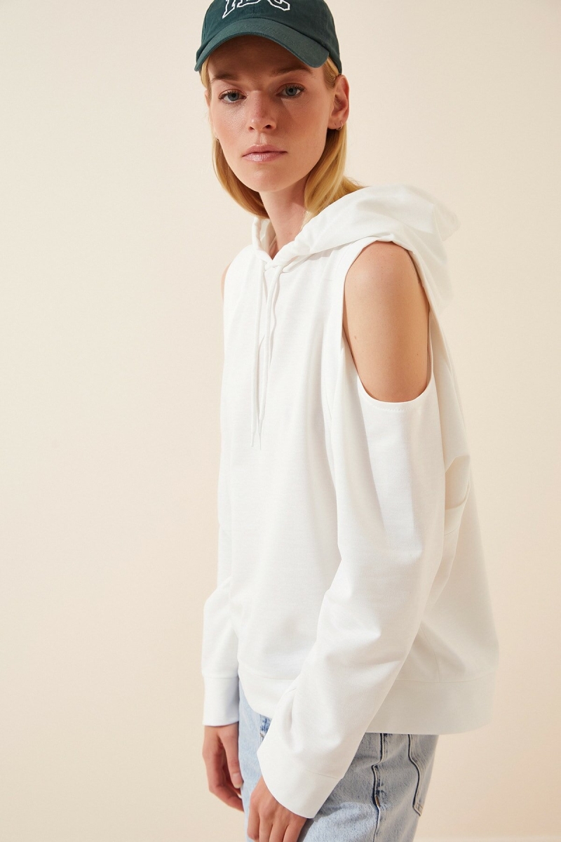 4460 Kapşonlu Sweatshirt - Beyaz - BİGDART