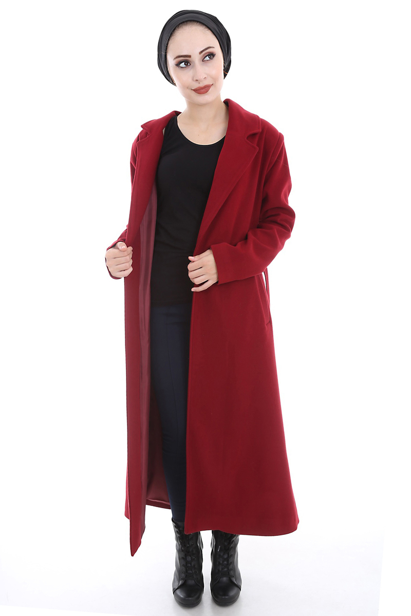 4597 KEMERLİ UZUN KAŞE KABAN - Bordo - BİGDART