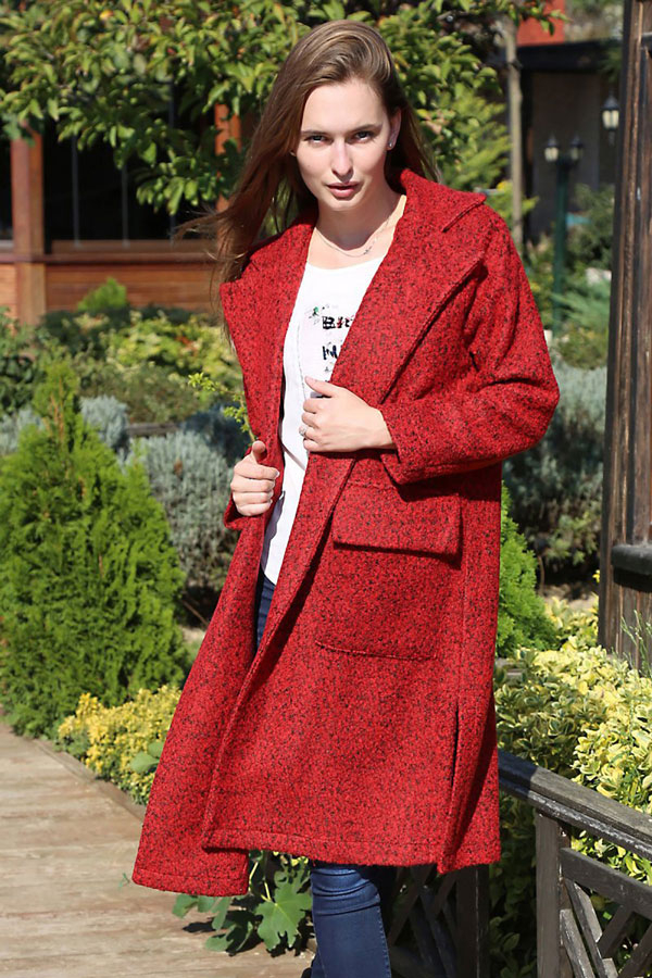 4599 CEP DETAYLI KAŞE KABAN - Kırmızı - BİGDART