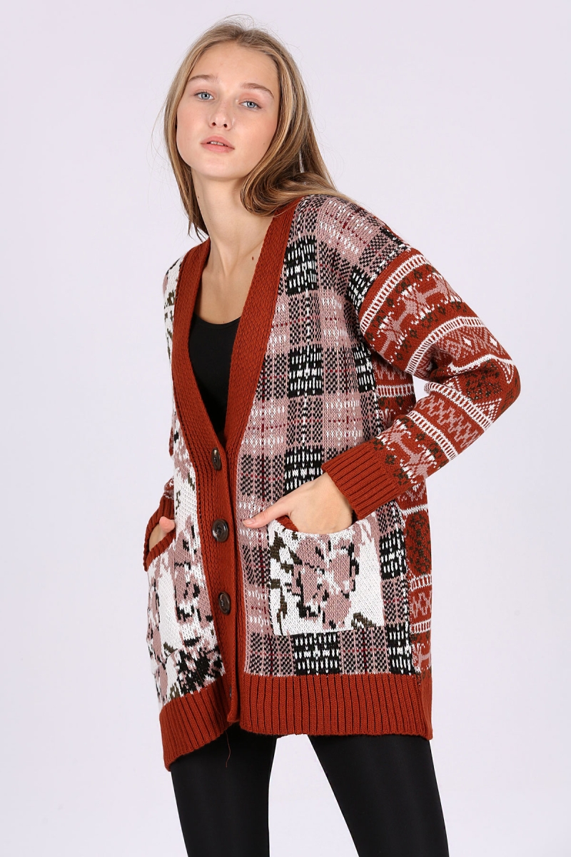 48500 Vintage Boyfriend Hırka - Kiremit - BİGDART