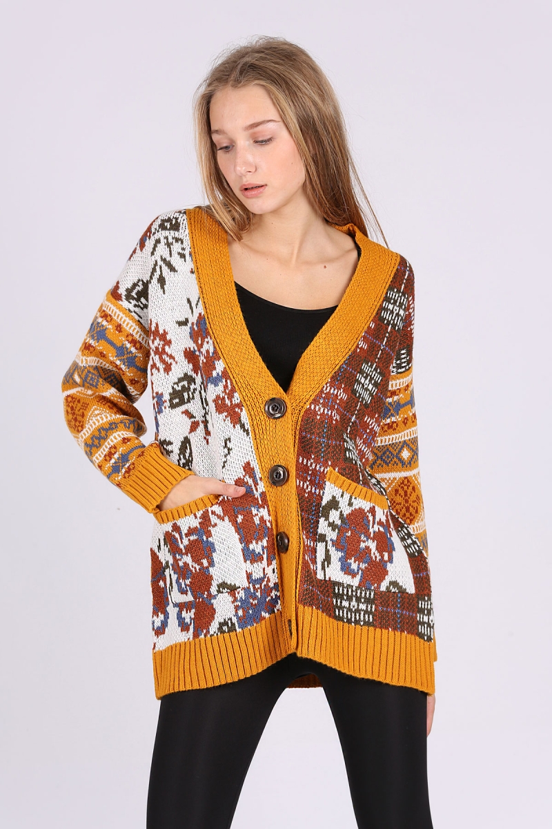 48500 Vintage Boyfriend Hırka - Hardal - BİGDART