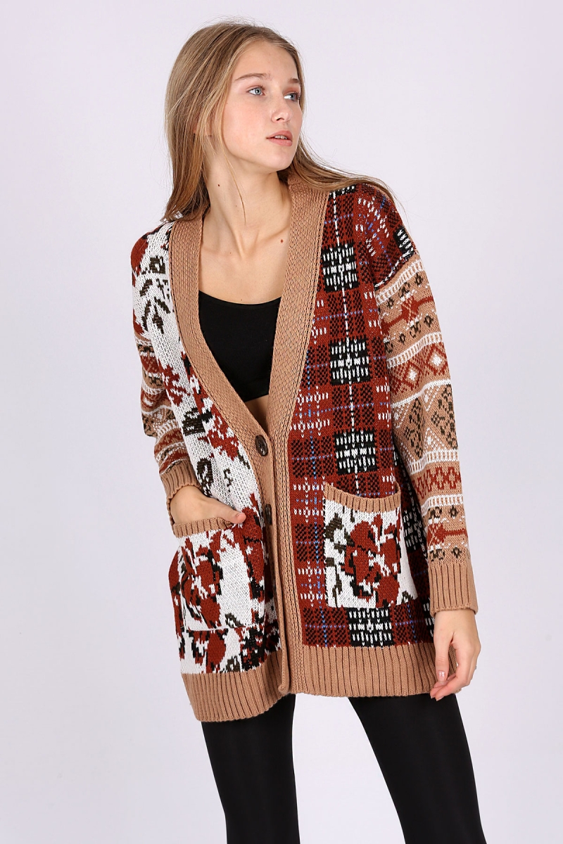 48500 Vintage Boyfriend Hırka - Bej - BİGDART