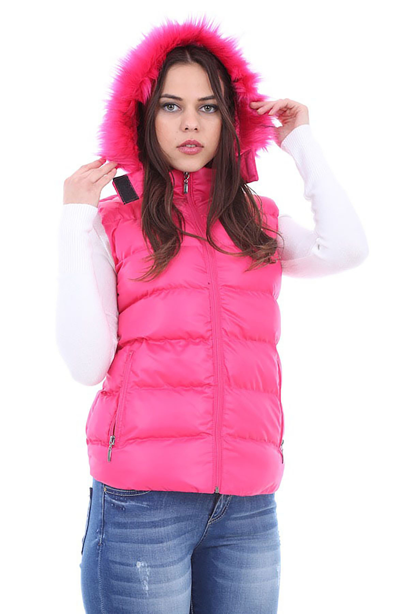 5043 KAPŞONLU ŞİŞME YELEK - Fuşya - BİGDART
