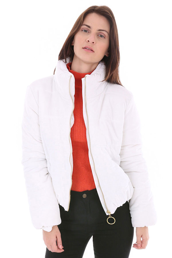 5066 KADİFE ŞİŞME MONT - Beyaz - BİGDART