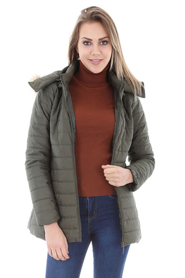 5080 KÜRKLÜ UZUN ŞİŞME MONT - Haki - BİGDART