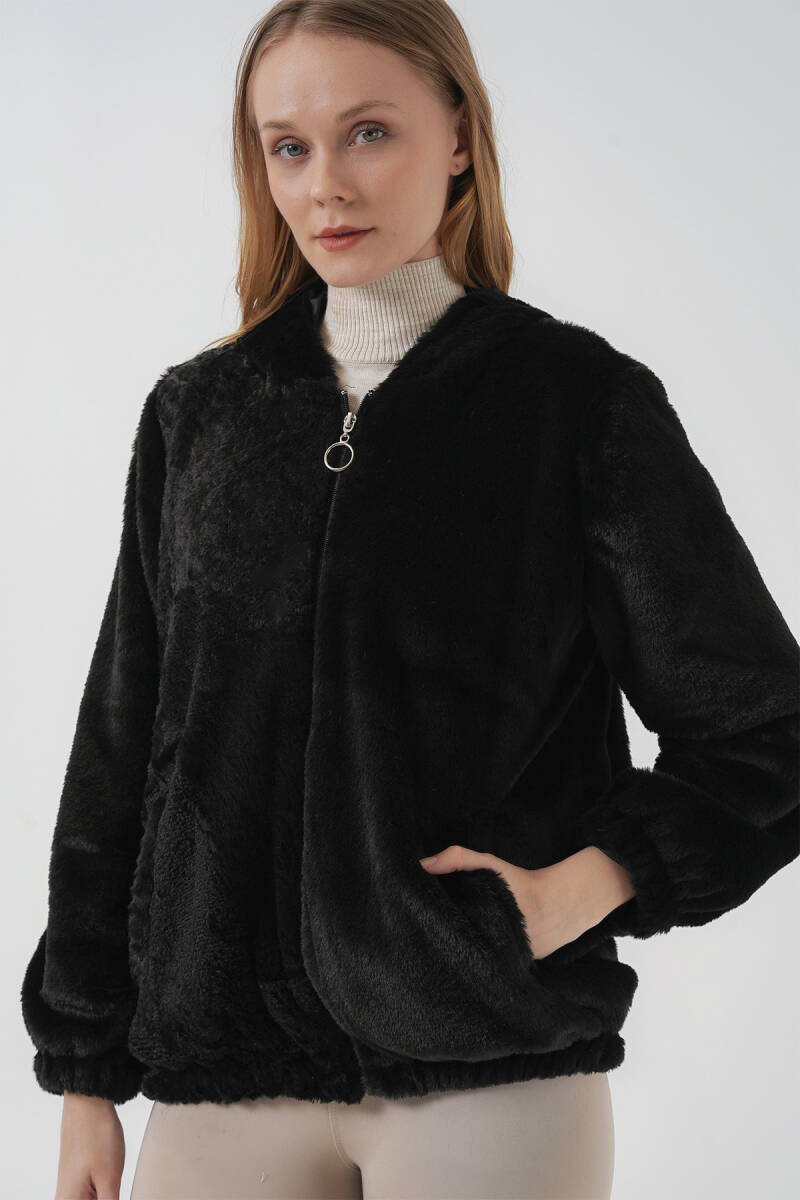 5091 Kapşonlu Kürklü İçi Astarlı Mont - Siyah - BİGDART