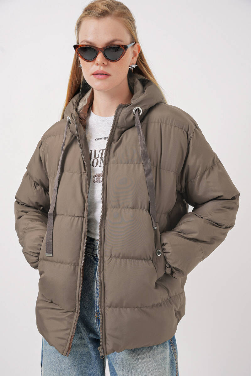 5117 Kapşonlu Şişme Mont - D.Kahve - BİGDART