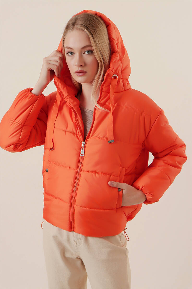 5117 Kapşonlu Şişme Mont - Oranje - BİGDART