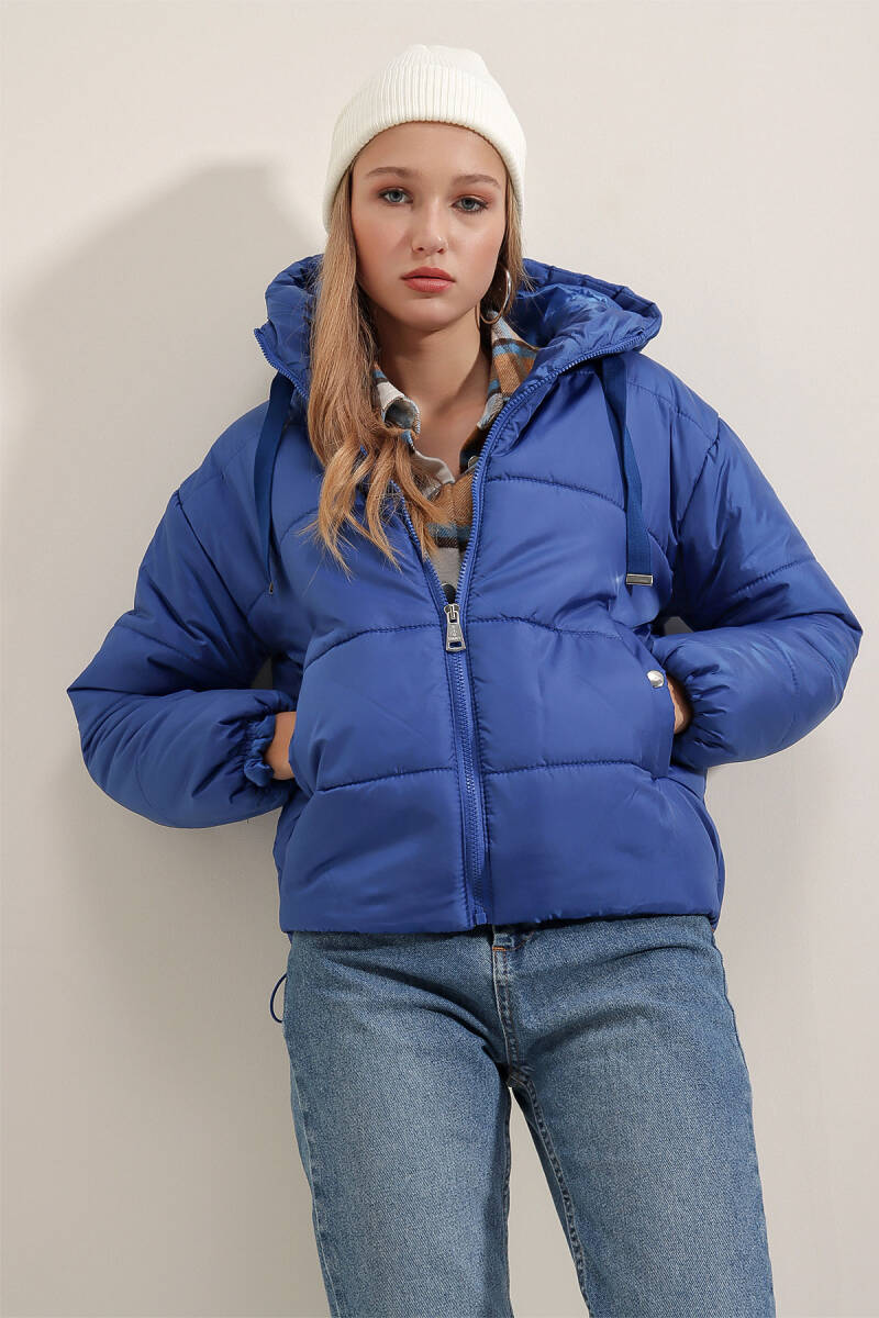 5117 Kapşonlu Şişme Mont - Saks - BİGDART