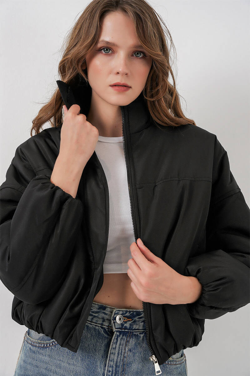 Kadın Siyah Oversize Bomber Şişme Mont 5124 - BİGDART
