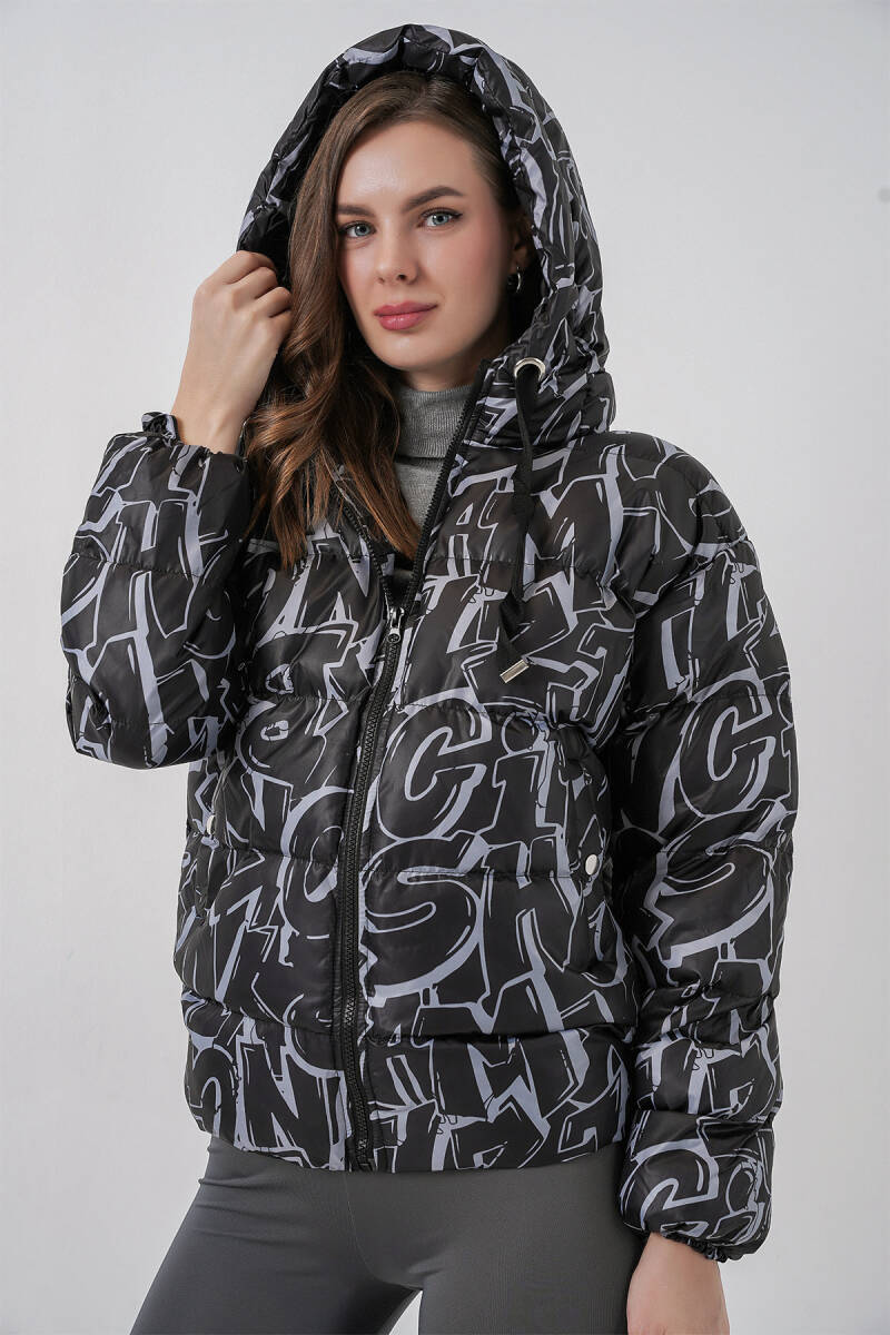 5125 Desenli Şişme Mont - Beyaz - BİGDART