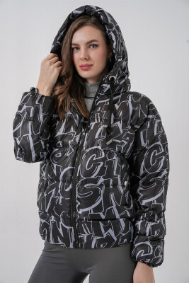 5125 Desenli Şişme Mont - Beyaz 