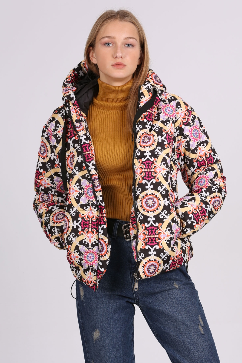 5125 Desenli Şişme Mont - Lila - BİGDART