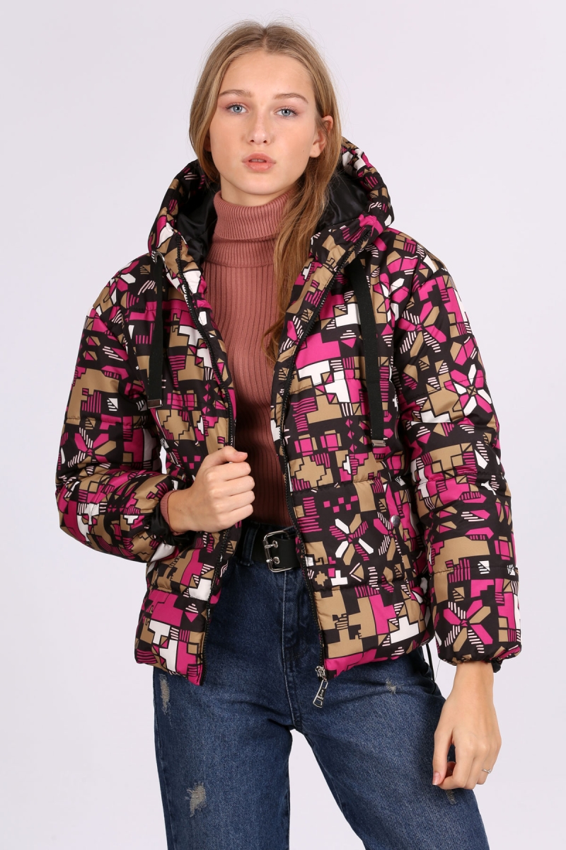 5125 Desenli Şişme Mont - Koyu Pembe - BİGDART