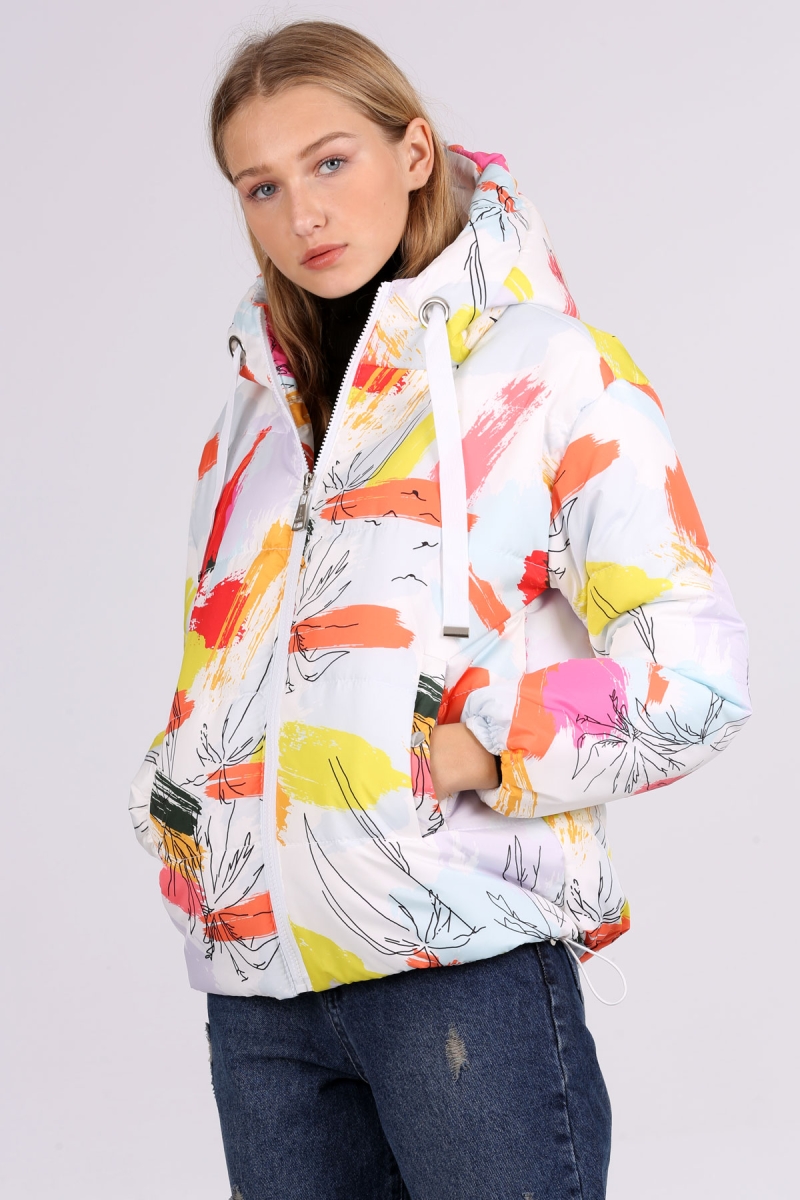 5125 Desenli Şişme Mont - B.Beyaz - BİGDART