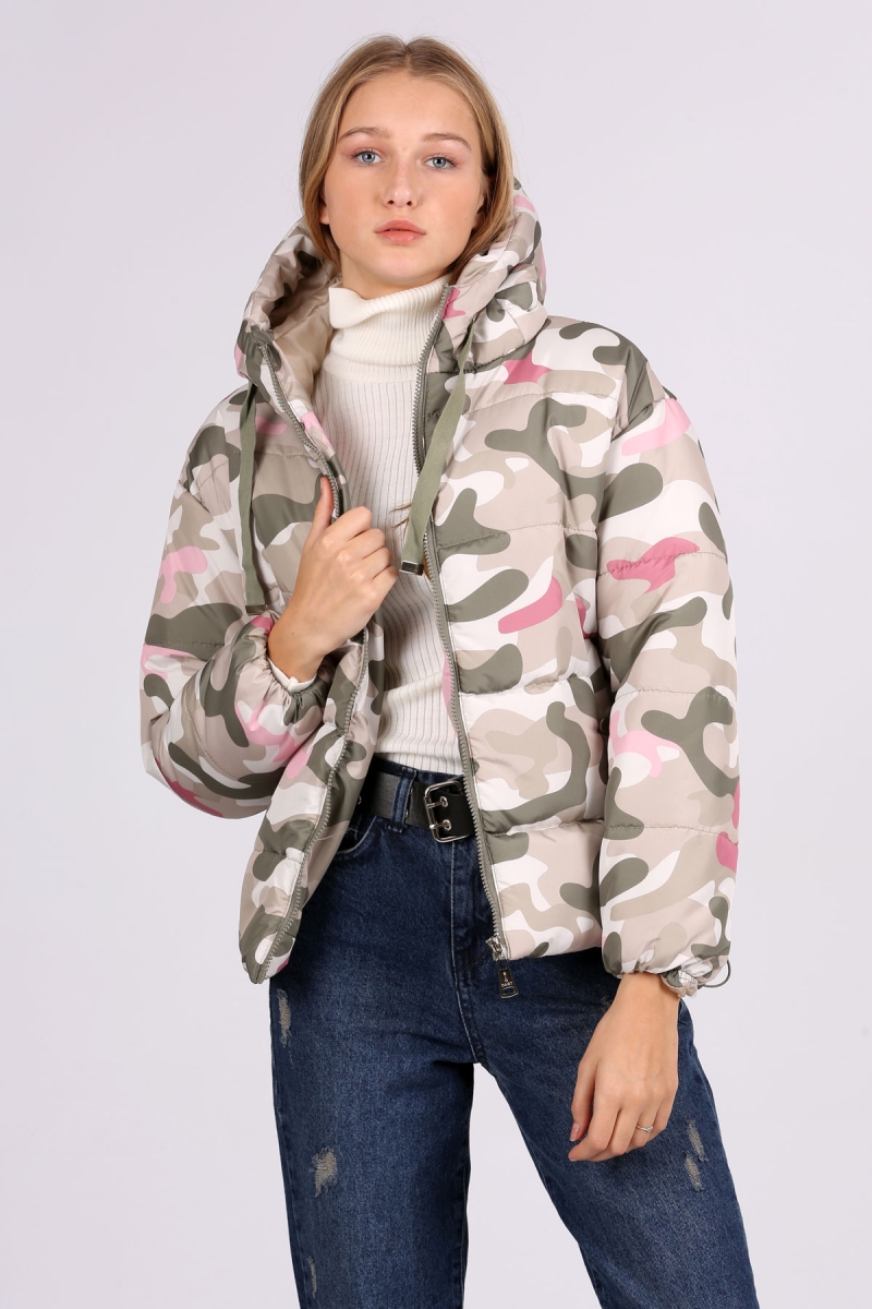 5125 Desenli Şişme Mont - Haki - BİGDART