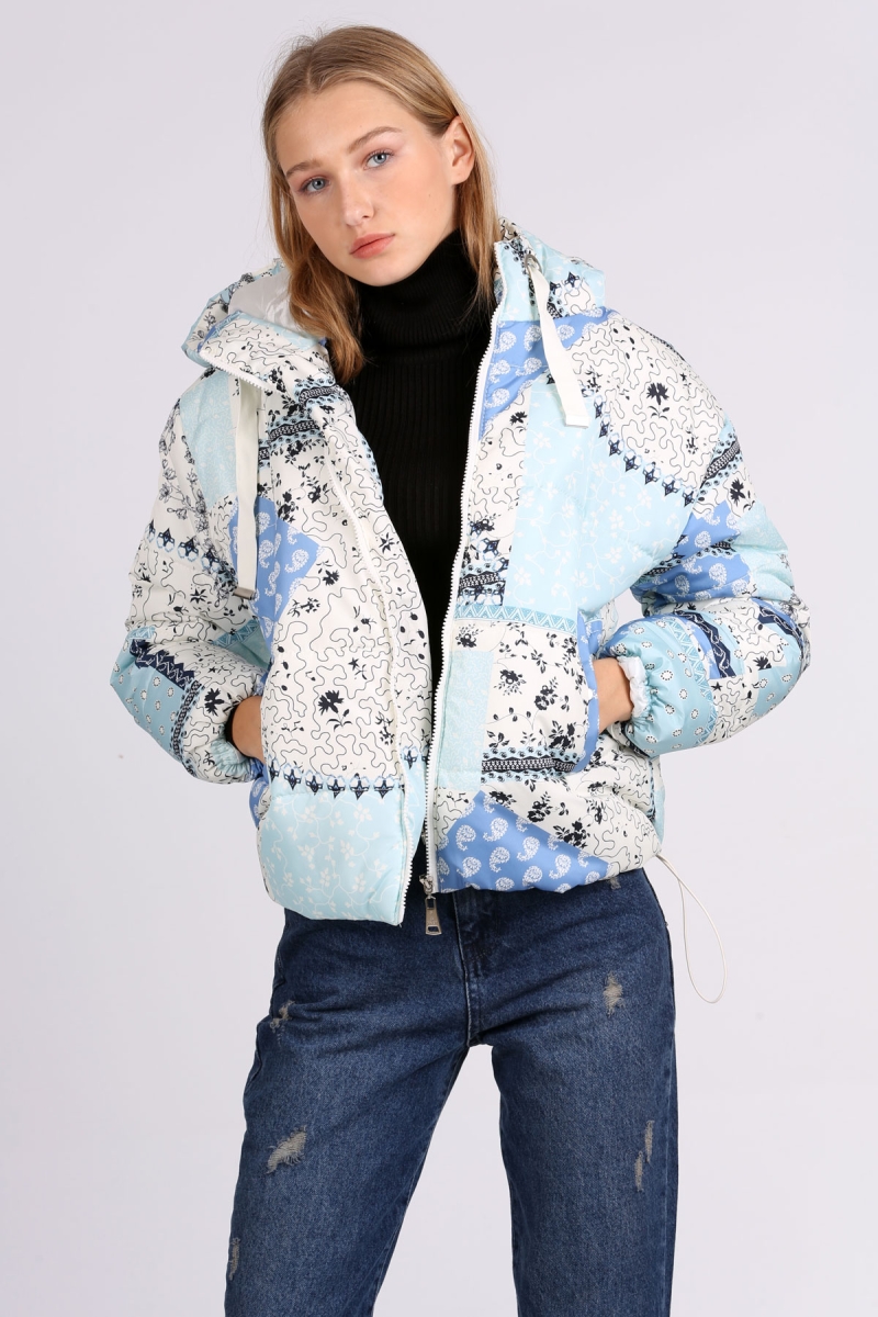 5125 Desenli Şişme Mont - Mavi - BİGDART