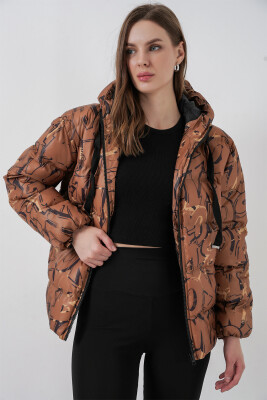 5125 Desenli Şişme Mont - Hardal 