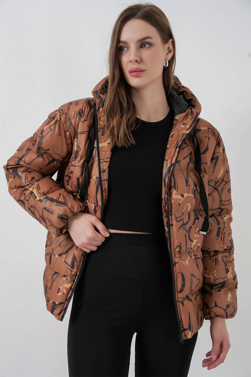 5125 Desenli Şişme Mont - Hardal - BİGDART