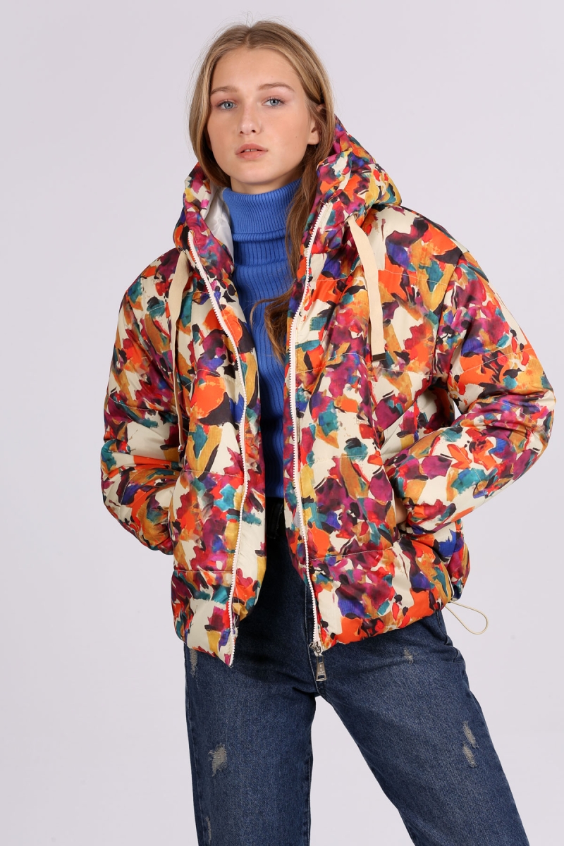 5125 Desenli Şişme Mont - Hardal - BİGDART