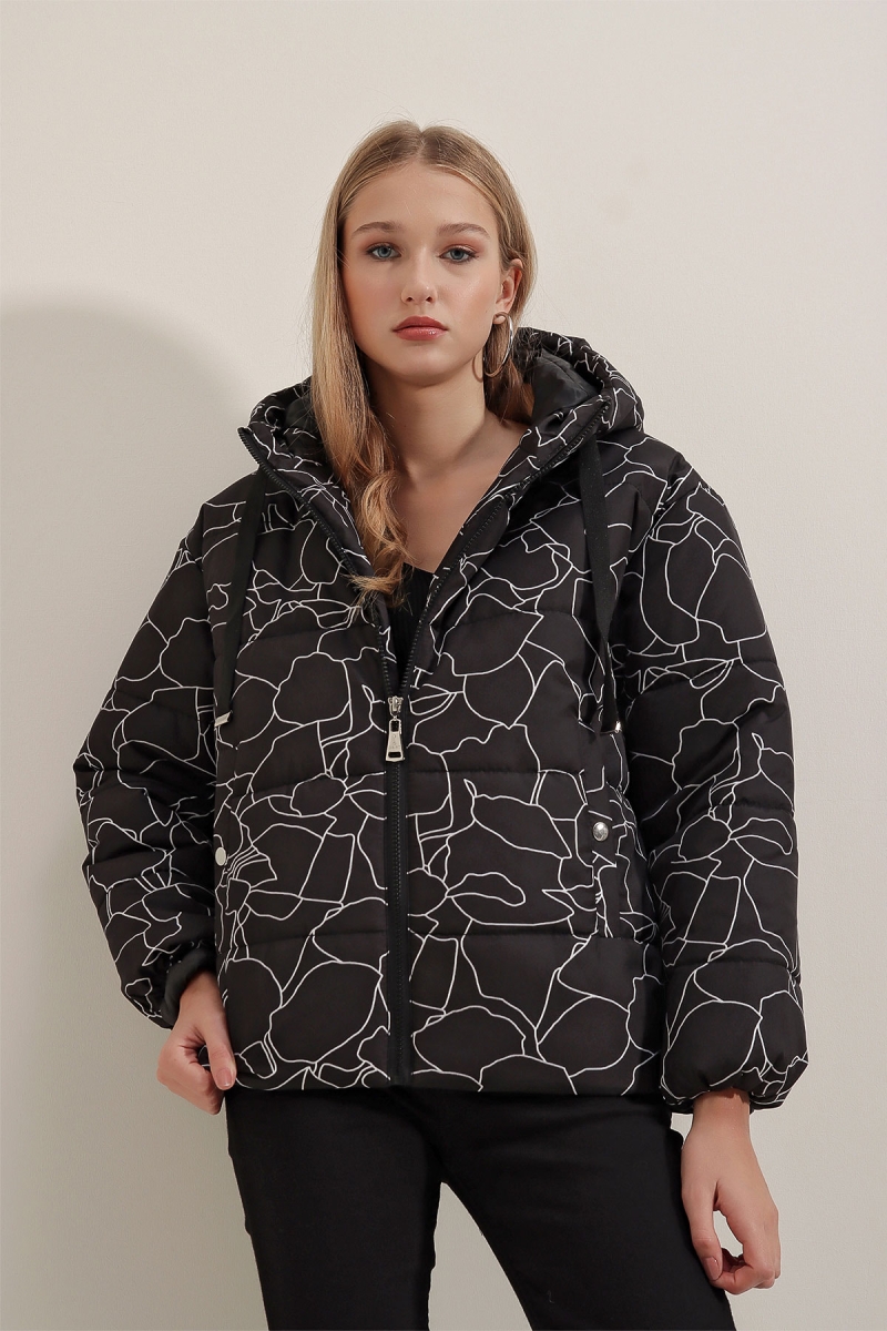 5125 Desenli Şişme Mont - D. Siyah - BİGDART