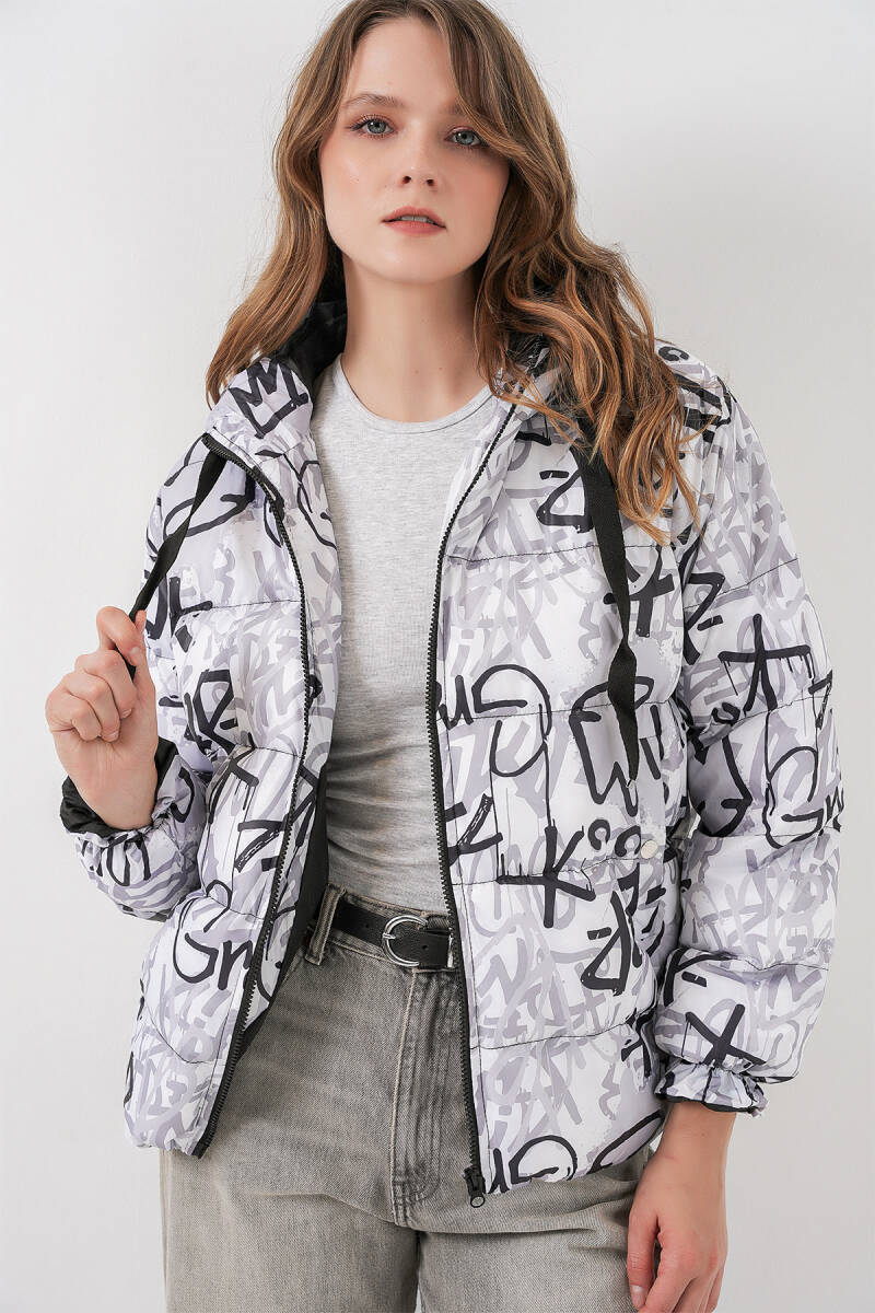 5125 Desenli Şişme Mont - Antrasit - BİGDART