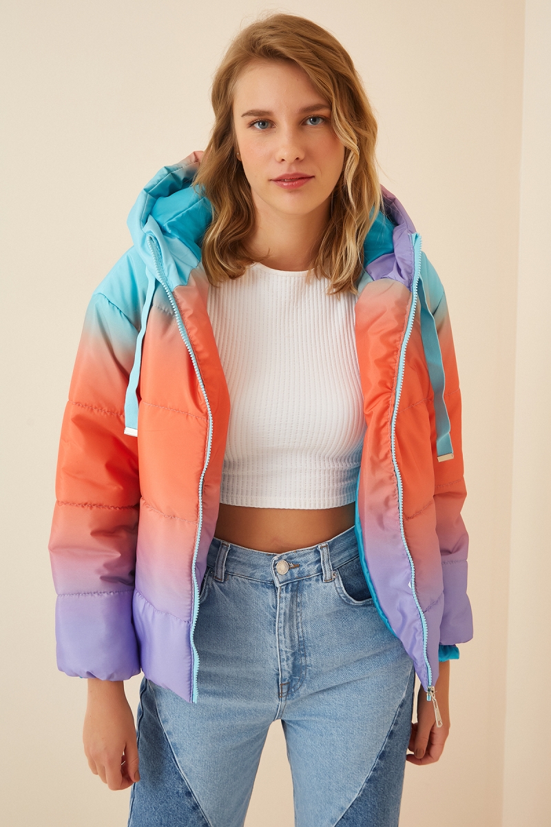 5137 Gökkuşağı Şişme Mont - Çok Renkli - BİGDART