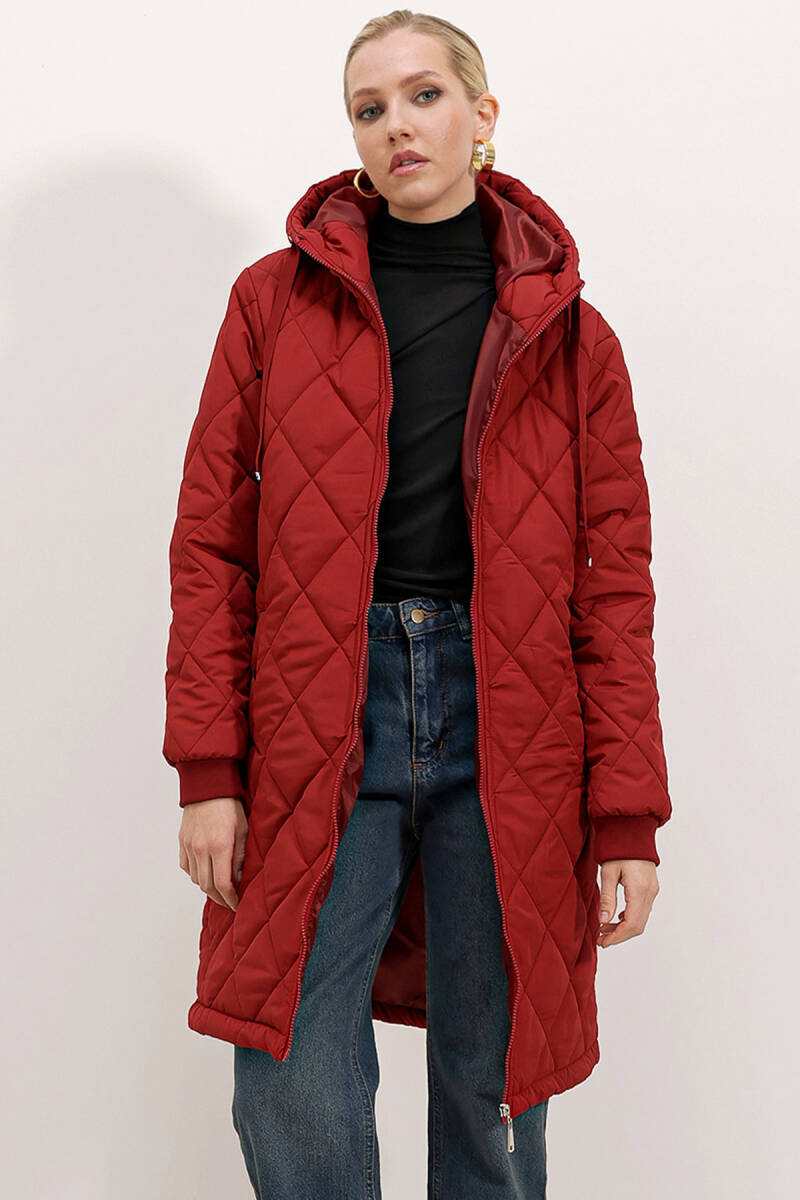 5138 Kapitone Uzun Şişme Mont - Bordo - BİGDART