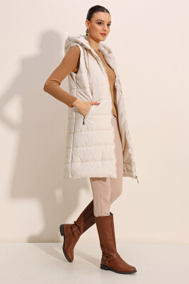 5140 Kapşonlu Uzun Şişme Yelek - Taş - BİGDART