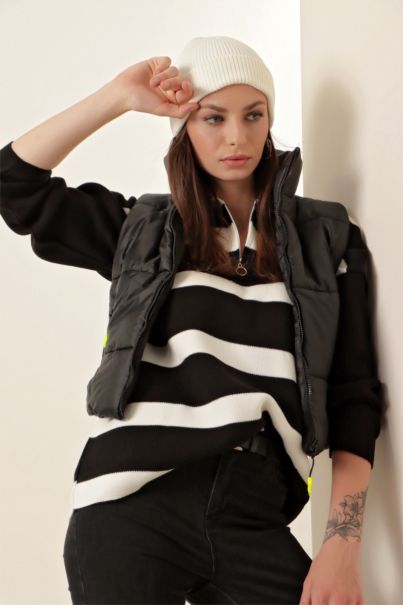 5153 Crop Şişme Yelek - D. Siyah - BİGDART