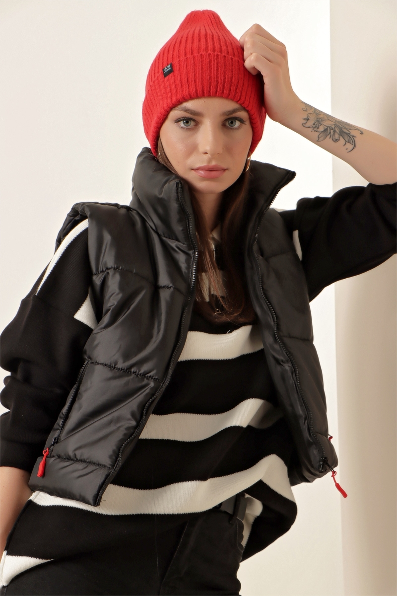 5153 Crop Şişme Yelek - Siyah - BİGDART