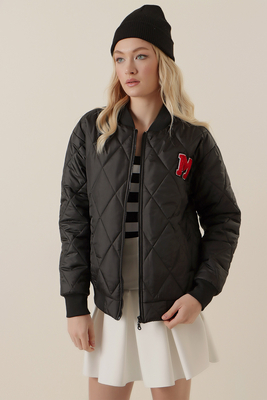 5162 Baskılı Kapitone Kolej Ceket - Siyah - BİGDART