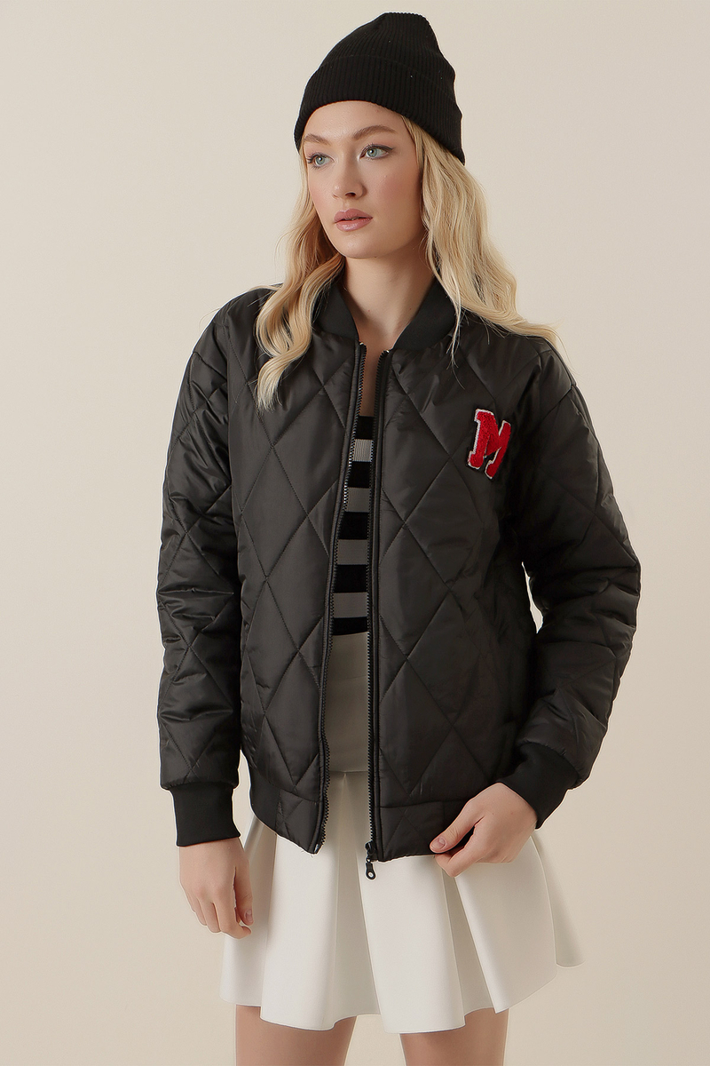 5162 Baskılı Kapitone Kolej Ceket - Siyah - BİGDART