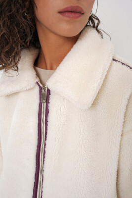 5173 Astarlı Peluş Ceket - Mürdüm - 6