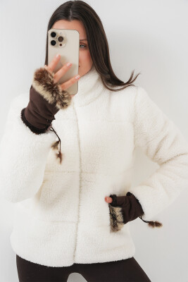 5178 Astarlı Peluş Mont - Beyaz 