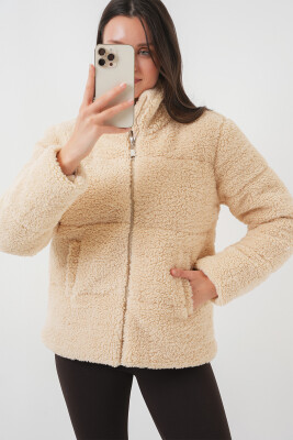 5178 Astarlı Peluş Mont - Krem - 2