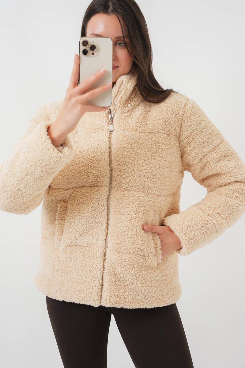 5178 Astarlı Peluş Mont - Krem (1)