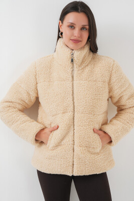 5178 Astarlı Peluş Mont - Krem - 3