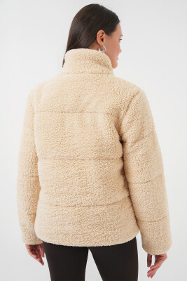 5178 Astarlı Peluş Mont - Krem - 6