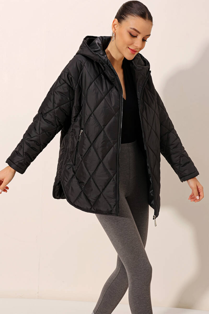 5181 Kapüşonlu Kapitone Mont - Siyah - BİGDART