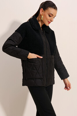 5182 Peluş Detaylı Oversize Şişme Mont - Siyah - 4