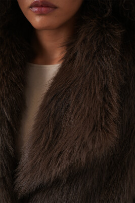 5186 Kruvaze Peluş Kürk Kaban - Kahverengi - 6