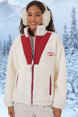 5194 Kadın Peluş Mont Ceket - Bordo - 1