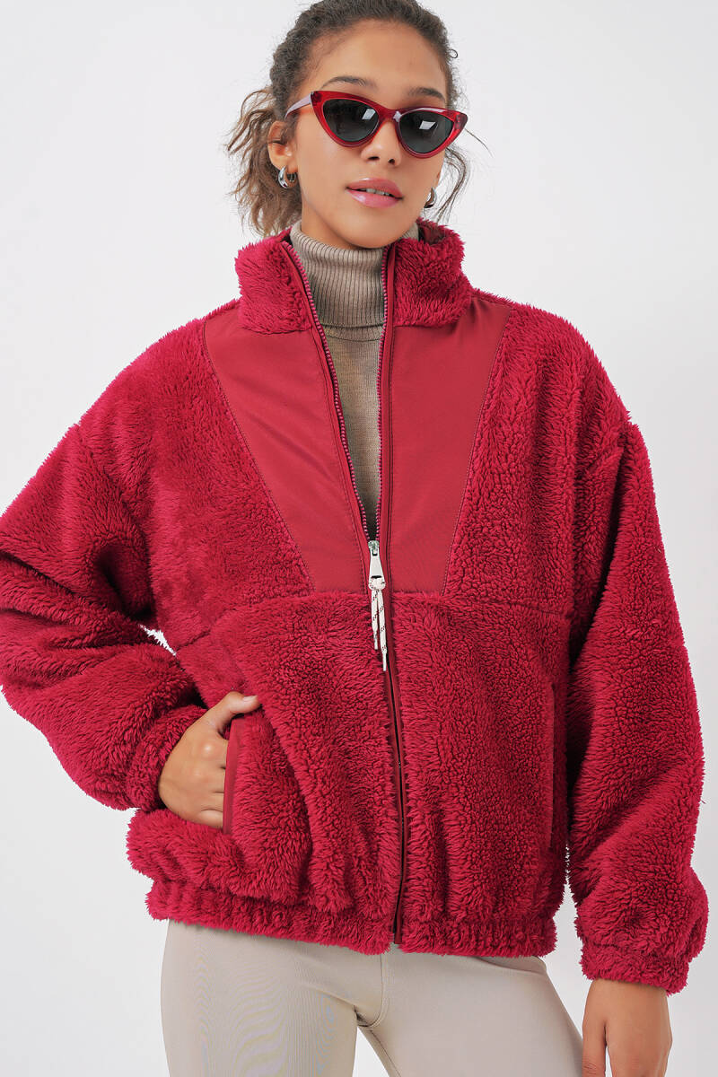 5194 Kadın Peluş Mont Ceket - A.Bordo - BİGDART