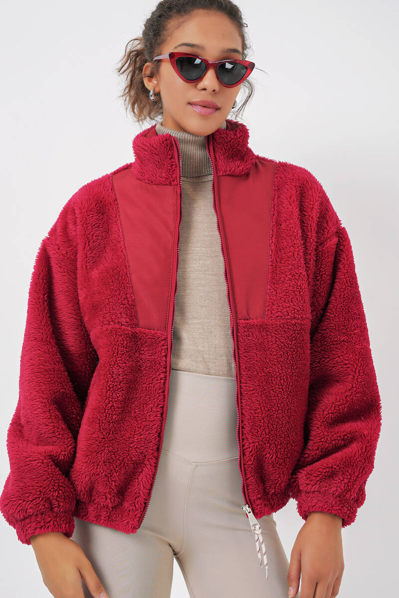 5194 Kadın Peluş Mont Ceket - A.Bordo (1)