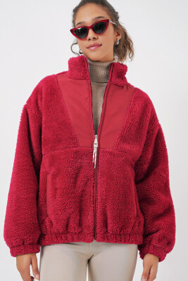 5194 Kadın Peluş Mont Ceket - A.Bordo - 4