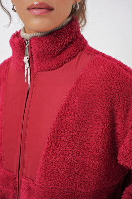 5194 Kadın Peluş Mont Ceket - A.Bordo - 5